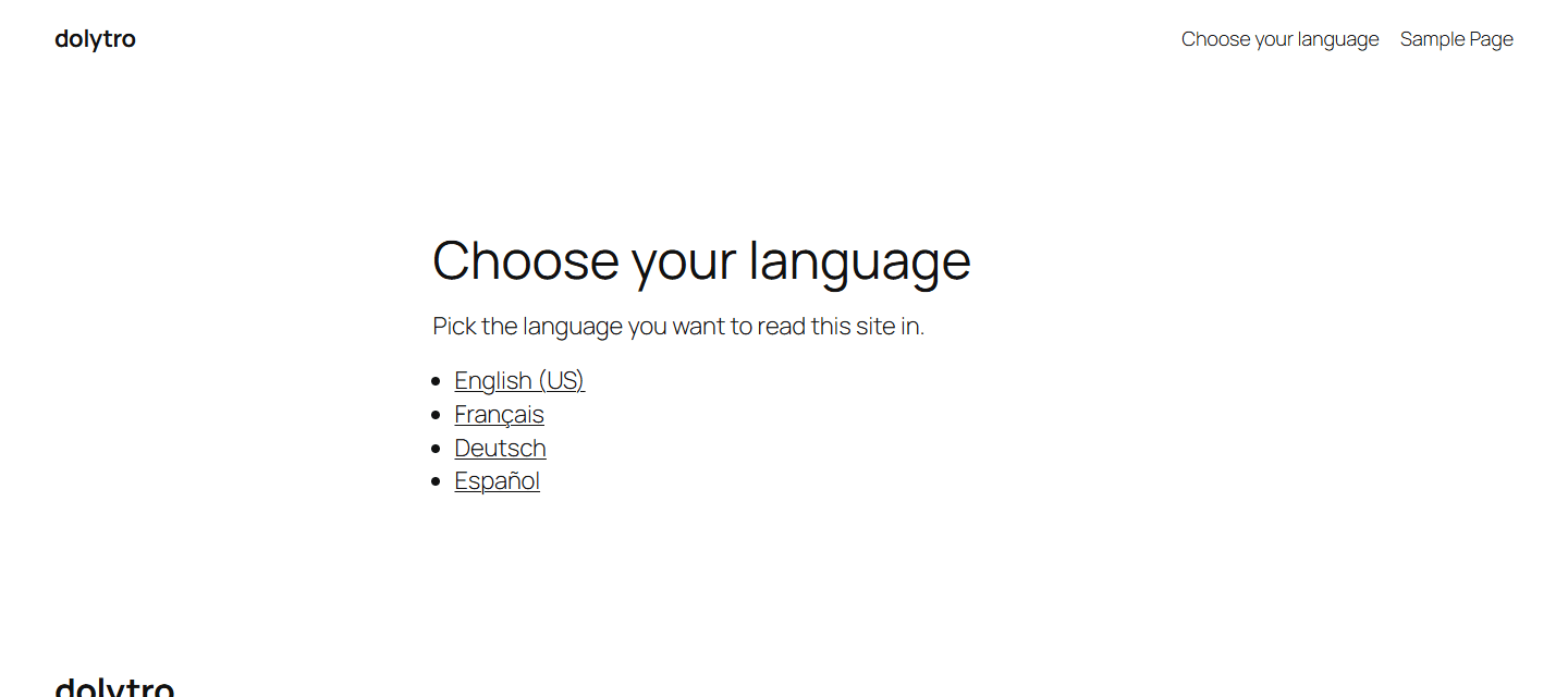 A page with the shortcode: a list with the site language and the three languages that were ticked.